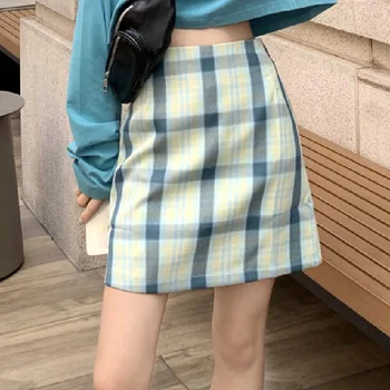 Пролетно-есенен дамски скъпа пола от две части в западен стил, нови костюми, корейската свободна тениска с дълъг ръкав + клетчатая чанта, модерен пола