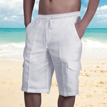 Пролетта на хавайски плаж летни мъжки обикновена шорти за отдих с множество джобове, ежедневни памучни вечерни цветни мъжки ежедневни панталони 9 10