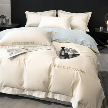 Прост стил на 100% египетски памук 600TC Комплект спално бельо в пълен размер Queen Size King Size пухени Чаршаф калъфка