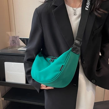 Проста найлон водоустойчива чанта-месинджър за момичета с широк пагон, чанти през рамо с надпис за жени, реколта чанта с цип чанта