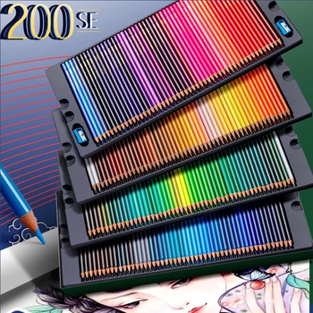 Професионални цветни Моливи, 200 цвята, Метална Кутия с 2 Точилками за Моливи, Комплект за Рисуване за Начинаещи Артисти, Деца и Възрастни