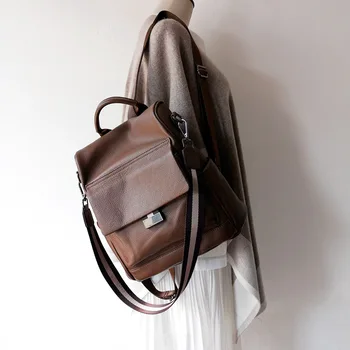 Първият слой чанта от телешка кожа, модерен ежедневни кожена дамска чанта с двойна употреба на едното рамо с голям капацитет