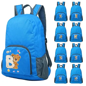 Раница с писмото принтом мечка, лесно преносима сгъваема синя сгъваема чанта, ultralight раница за жени, мъже, пътуване, туризъм