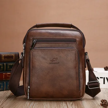 Реколта кожена мъжка чанта през рамо, бизнес чанта-месинджър, богат на функции мъжка чанта през рамо, модерен чанта