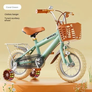 Ретро детски велосипед с подходящ задната седалка, светкавица, тихо аксесоари колело, велосипед за момчета в ретро стил от високо стомана, от 3 до 8 години