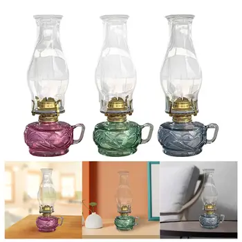 Ретро лампа с дръжка, декоративен фенер, здрав стъклен свещник за офис, сватби, трапезария, кухненски плотове, къща