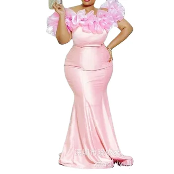 Розова рокля от полиестер в африканския стил за жени, пролет-есен, африканските секси дълга рокля без ръкави, рокля Макси, африканска дрехи, S-4XL