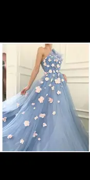 Романтична рокля за абитуриентски бал с 3D цветя за жени, тюлевое вечерна рокля с едно рамо, сладка рокля трапецовидна форма с дължина до пода, вечерна рокля