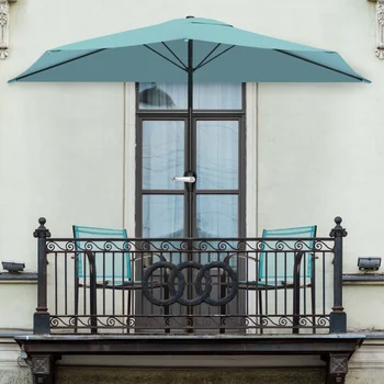 С полукръгла чадър за двор Pure Garden 9' - синя поставка за чадър, за двора, улицата шезлонг, чадър