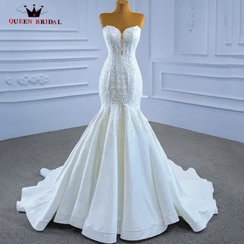 Сатен бели сватбени рокли 2023, класическата сватбена рокля без ръкави с отворен гръб, vestidos de новия corte sirena на поръчка XX53