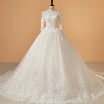 Сватбени рокли RUIENTE 2023, нови луксозни булчински рокли с ръкав три четвърти и влак, луксозно бельо рокля Vestido De Noiva по поръчка
