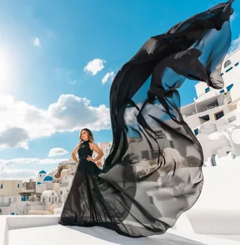 Секси лети черни вечерни рокли 2024 Плажни шифоновые рокли за абитуриентски бал за фотография Robe De Soiree Vestidos