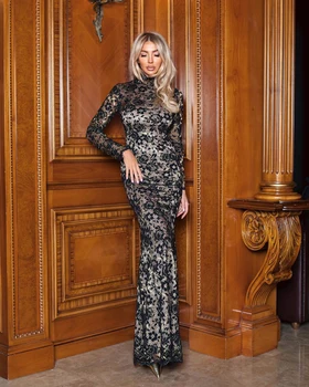 Секси черни вечерни рокли на Русалка с кружевными апликации и дълги ръкави, абитуриентски рокли по поръчка, официално облекло за вечеря, Robe De Soirée 2023