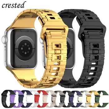 силиконов ремък за Apple Watch ultra Band 49 мм 44 мм 40 мм 45 мм 41 мм, 38 мм, Имитация на метал средни видоизменен гривна iwatch series se 3 7 8