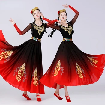 Синдзян-уйгурское танцово представа, китайски народен танц, монголска танцова пола, тренировочная пола с големи люлки, националното танцово рокля Синдзян-уйгурское танцово представа, китайски народен танц, монголска танцова пола, тренировочная пола с големи люлки, националното танцово рокля 0