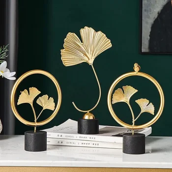 Скандинавски златна лампа от листата на гинко Луксозен начало декор Креативна мебели за дома Занаяти Листа Скулптура тенис на абстрактен модел на