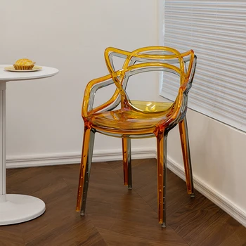 Скандинавски прозрачен стол, Акрилен стол за хранене, домашна облегалка, кристална стол, лесен мрежест Червен пластмасов стол