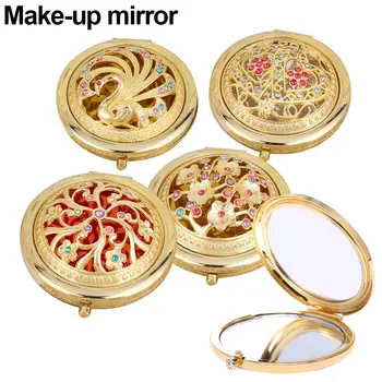 Складное карманное огледало, кръгли, компактни двустранни кристални кухи огледала за грим