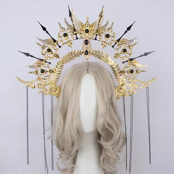 Слънчевата богиня, Ангел на кралица Ана в стил барок KC венец прическа, готическа Лолита ореол диадема, лента за глава на жената, аксесоари за коса
