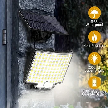 Слънчевата светлина външен led градински монтиран на стената лампа 106 LED Водоустойчива IP65 супер ярък сензор за движение Слънчеви мощни слънчеви светлини