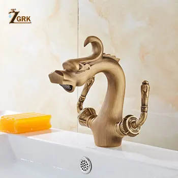 Смесители за мивки ZGRK с двойна дръжка, смесители за топла и студена вода Dragon, смесители за баня, батерия за баня, монтиран на бортике, античен месинг кран