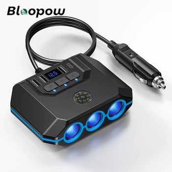 Сплитер гнездото на запалката на автомобил Bloopow, зарядно с ключ за включване / изключване, зарядно устройство PD USB, led волтметър, автоаксесоари