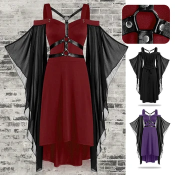 Средновековна рокля в стил steampunk, готическа рокля на бретелях с мрежесто каишка, рокля-прашка, Възраждане, Виктория, cosplay, костюм за Хелоуин, женски и средновековно облекло