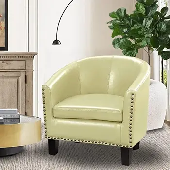 Стол за барел в клубния стил за дневната, стол с акцент от изкуствена кожа, сив цвят