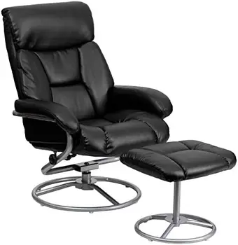 Съвременно многопозиционное стол и оттоманка с метална основа от черна мека кожа