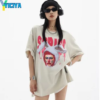 Тениска YICIYA, съкратен топ y2k, женски нов бежов Плачущий клоун, тениска оверсайз, ризи с къс ръкав, блузи, модни тениска, лято 2023
