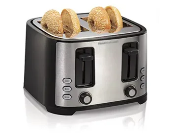 Тостер с много широки слот за нарязване, с функции за размразяване и приготвяне на гевреци, автоматично изключване и бутона за отмяна, черно тостер