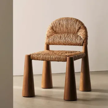 Трапезария стол, изтъкан от трева и ратан, от масивна дървесина, с тих вятър, B & B, ретро стол, ретро арт-дизайн, стол, битови характеристики