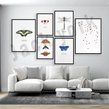 Фигура с участието на мотылька, плакат с акварельной пеперуда, стрекозой, божията коровкой, художествен плакат с принтом за любителите на акварельной на природата и животните