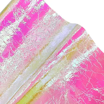 Холограма Изкуствена Кожа, Переливающаяся Розова Синтетична Изкуствена Кожа за Производство на Чанти САМ Занаяти Ръчно изработени Кожени Материали 46*135 см