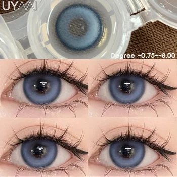 Цветни контактни лещи UYAAI с диоптриями, цветни лещи за корейски сини очи, натурални цветни лещи за очи, черни лещи, кафяви цветни лещи за очи