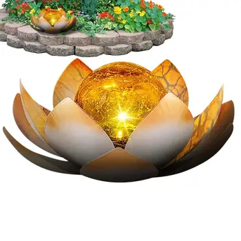 Цветя на слънчева светлина Декор под формата на цветето лотос с хрупкав стъклена топка IP44 Водоустойчив метален цвете на слънчеви батерии на открито