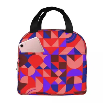 Чанта за обяд с геопринтом, абстрактно геометрично изкуство, ретро обяд-бокс за жени, училищни преносим чанта-хладилник, термосумки за обяд по поръчка