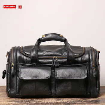 Чанта за ръчен багаж от матирана кожа в европейски и американски стил в европейски и американски стил, кожена мъжка чанта през рамо за кратки пътувания, пътни чанти