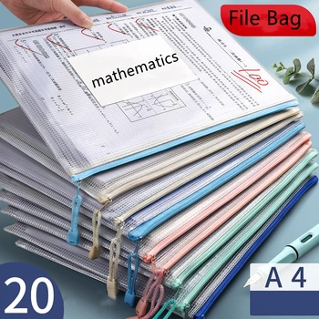 Чанти за файлове с формат А4, прозрачна мрежа, файл с цип, канцеларски материали за студенти, чанта за носене, голям капацитет, офис учебни пособия за бизнес