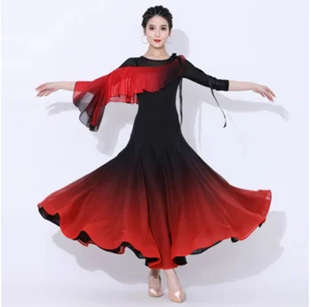 Червена рокля за състезания по танци балната зала с наклон Стандартно облекло за танци Облекло за практикуване на танго Рокли за бала на валс