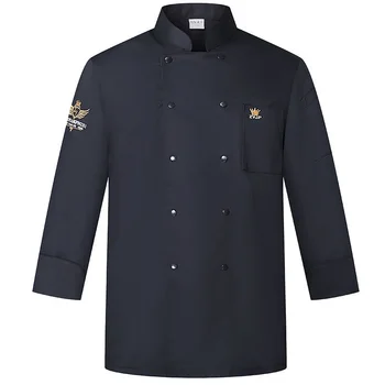 Черен унисекс униформи майстор-готвач с дълъг ръкав, яке за ресторанта, сладкарници, заведения за хранене, дышащее палто готвач, нови дрехи за готвене, престилка
