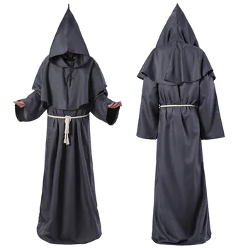 Черни костюми за cosplay, средновековната ряса монах, роба на монах, халат магьосник, халат свещеник, халат за cosplay, шал, новост за Хелоуин, специална употреба