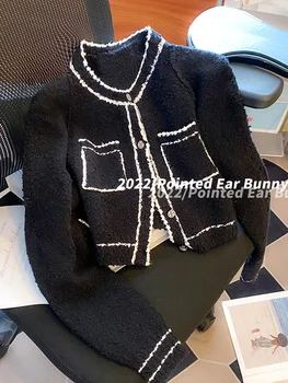 Черно ароматно късо палто за жени за пролетта и есента 2023, нов дизайн, корейската версия за малък пазар, шик, сладък и пикантен