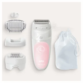 Эпилятор Silk-Epil 5 5-620 за жени за щадящо отстраняване на коса, бяло/розово