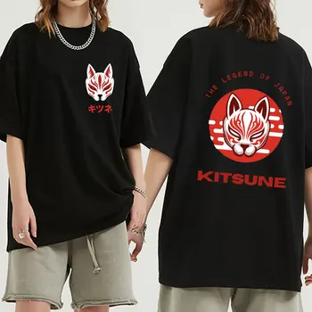 Японски Аниме Кицунэ Графични Тениски Лятна Мъжка Мода тениска от 100% памук Harajuku Оверсайз Тениска Унисекс Градинска Облекло