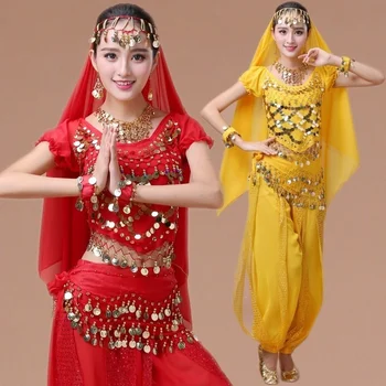 Костюм за индийските танци за възрастни, нов стил, етнически танц, танц на Синцзян, костюм за танц на корема с къс ръкав, сари Костюм за индийските танци за възрастни, нов стил, етнически танц, танц на Синцзян, костюм за танц на корема с къс ръкав, сари 1