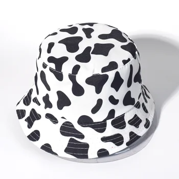 Новата модерна шапка с принтом крави, бяла черна панама, заден рибарски шапки, летни шапки за жени Gorras Новата модерна шапка с принтом крави, бяла черна панама, заден рибарски шапки, летни шапки за жени Gorras 1