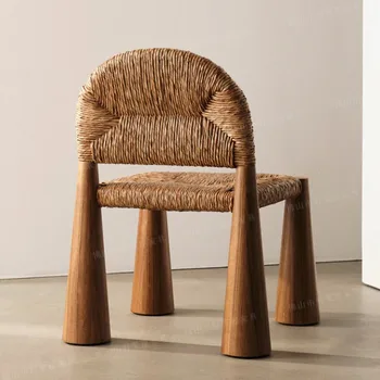 Трапезария стол, изтъкан от трева и ратан, от масивна дървесина, с тих вятър, B & B, ретро стол, ретро арт-дизайн, стол, битови характеристики Трапезария стол, изтъкан от трева и ратан, от масивна дървесина, с тих вятър, B & B, ретро стол, ретро арт-дизайн, стол, битови характеристики 1