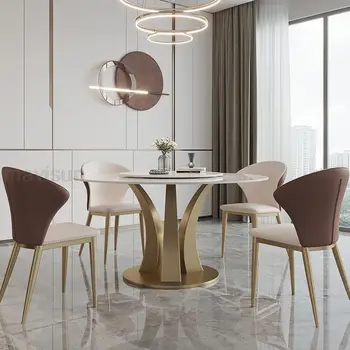 Ярък кръгла маса за хранене в центъра, въртяща маса, модерен минималистичен италиански лампа, луксозна висококачествена мраморна маса, модерни мебели Ярък кръгла маса за хранене в центъра, въртяща маса, модерен минималистичен италиански лампа, луксозна висококачествена мраморна маса, модерни мебели 1