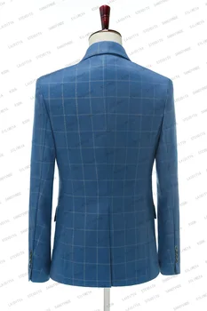 2023 Модерен нов мъжки костюм в синя клетка, оборудвана бизнес костюм за банкет, ежедневни яке Terno Masculino размер плюс, блейзери, палта 2023 Модерен нов мъжки костюм в синя клетка, оборудвана бизнес костюм за банкет, ежедневни яке Terno Masculino размер плюс, блейзери, палта 2